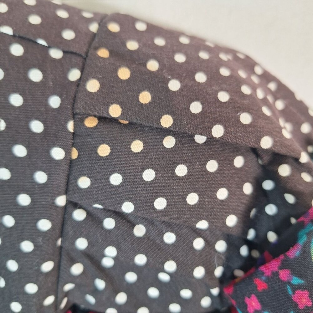 Vintage 80s shoulder pad polka dot floral black dress size 4 - Picture 5 of 6